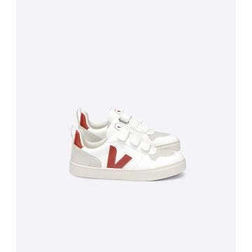 White/Burgundy Kids' Veja V-10 CWL Shoes | AU 785ILH